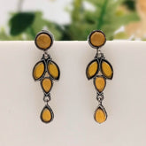 Yellow Color Stone Drop Leafs Design Silver Oxidised Earrings